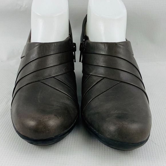 Womens‎ 7M Clarks Genette Rise Clog Grey Leather Gray Side Zip Shoes 2" Heels - Picture 3 of 10
